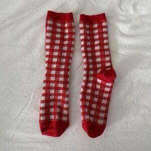 Red and White Gingham Crew Socks